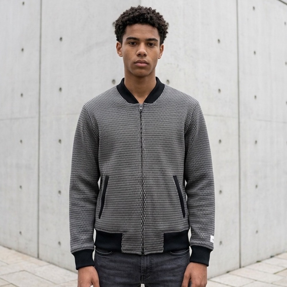 Adidas x Reigning Champ Bomber Jacket Mens Large Grey Black Excellent Textured